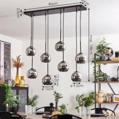 Suspension Verre Fumé-hofstein Suspension - Verre Koyoto Chrome, Fumé, 8 lumières