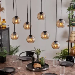 hofstein Suspension - Verre Koyoto Ambre, 8 lumières