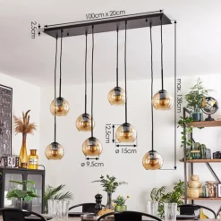 hofstein Suspension - Verre Koyoto Ambre, 8 lumières