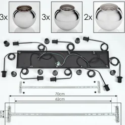 hofstein Suspension - Verre Koyoto Chrome, Fumé, 8 lumières