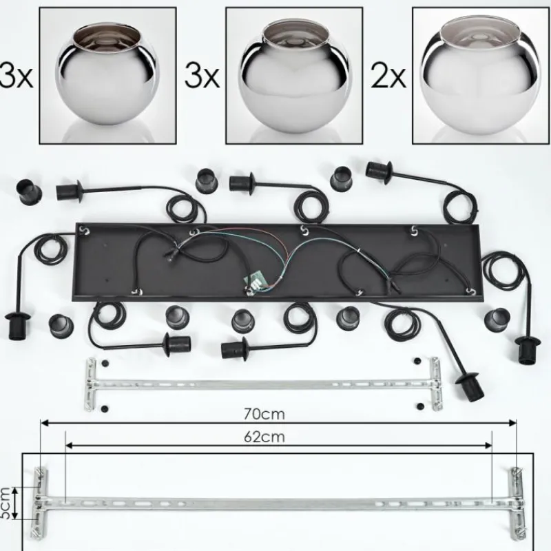 hofstein Suspension - Verre Koyoto Chrome, Fumé, 8 lumières