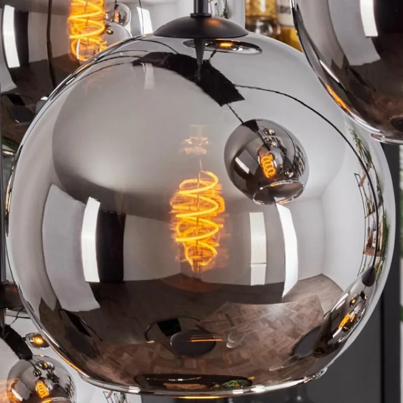 hofstein Suspension - Verre Koyoto Chrome, Fumé, 8 lumières