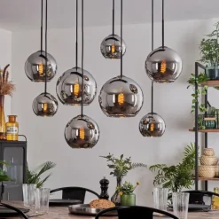 hofstein Suspension - Verre Koyoto Chrome, Fumé, 8 lumières