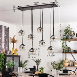 hofstein Suspension - Verre Koyoto Chrome, Clair, Fumé, 8 lumières