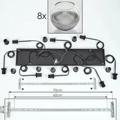 hofstein Suspension - Verre Koyoto Chrome, Clair, Fumé, 8 lumières