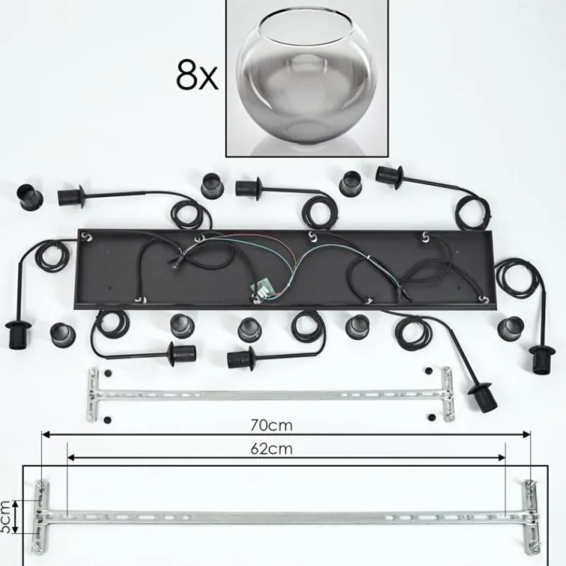 hofstein Suspension - Verre Koyoto Chrome, Clair, Fumé, 8 lumières