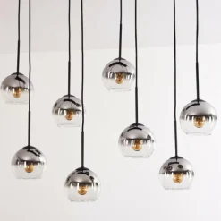 hofstein Suspension - Verre Koyoto Chrome, Clair, Fumé, 8 lumières