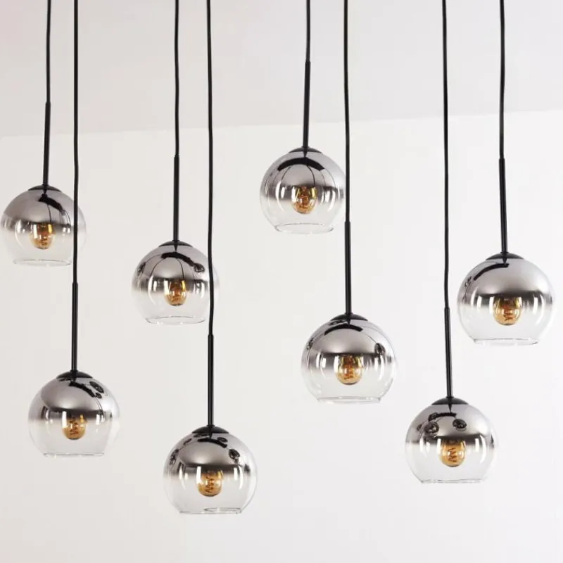 hofstein Suspension - Verre Koyoto Chrome, Clair, Fumé, 8 lumières