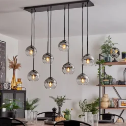 hofstein Suspension - Verre Koyoto Chrome, Clair, Fumé, 8 lumières