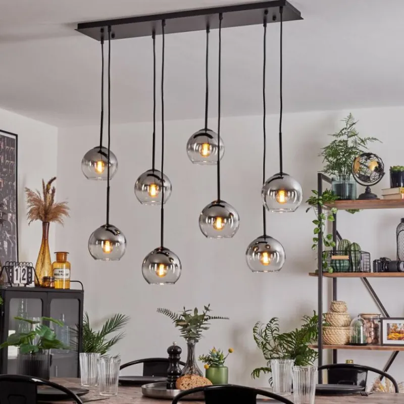 hofstein Suspension - Verre Koyoto Chrome, Clair, Fumé, 8 lumières