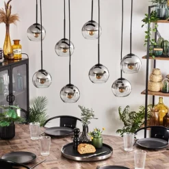 hofstein Suspension - Verre Koyoto Chrome, Clair, Fumé, 8 lumières