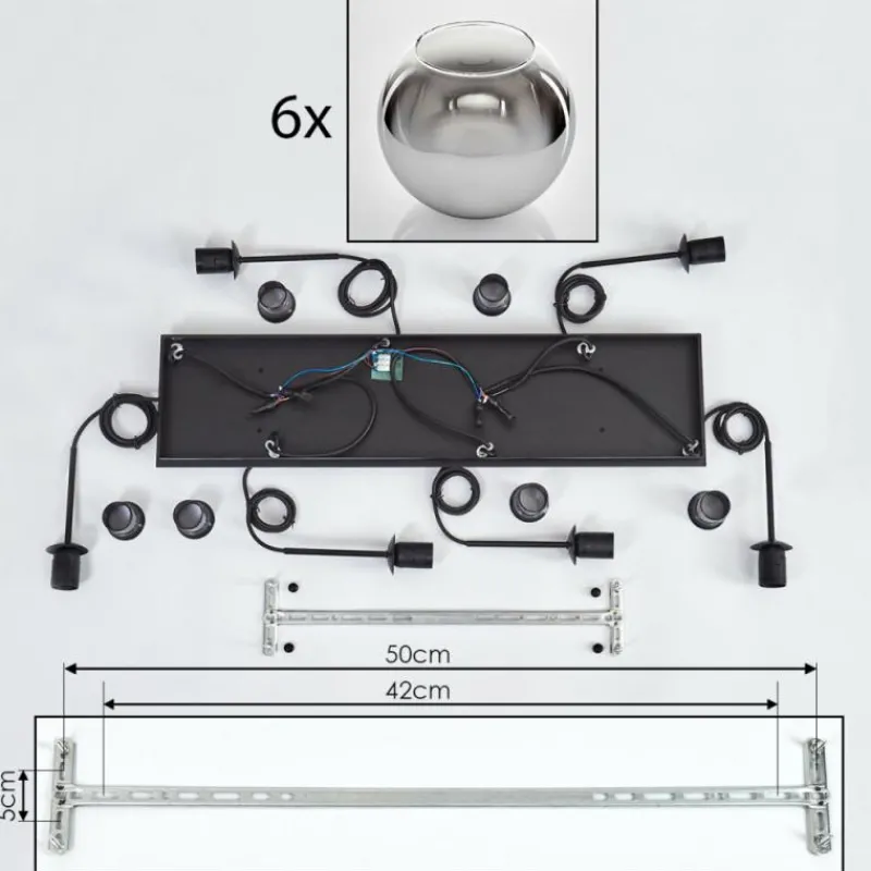 hofstein Suspension - Verre Koyoto Chrome, Clair, Fumé, 6 lumières