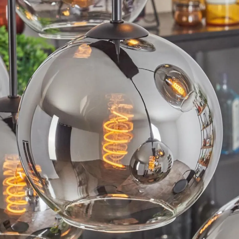 hofstein Suspension - Verre Koyoto Chrome, Clair, Fumé, 6 lumières