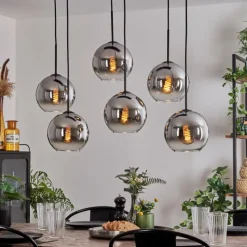 hofstein Suspension - Verre Koyoto Chrome, Clair, Fumé, 6 lumières