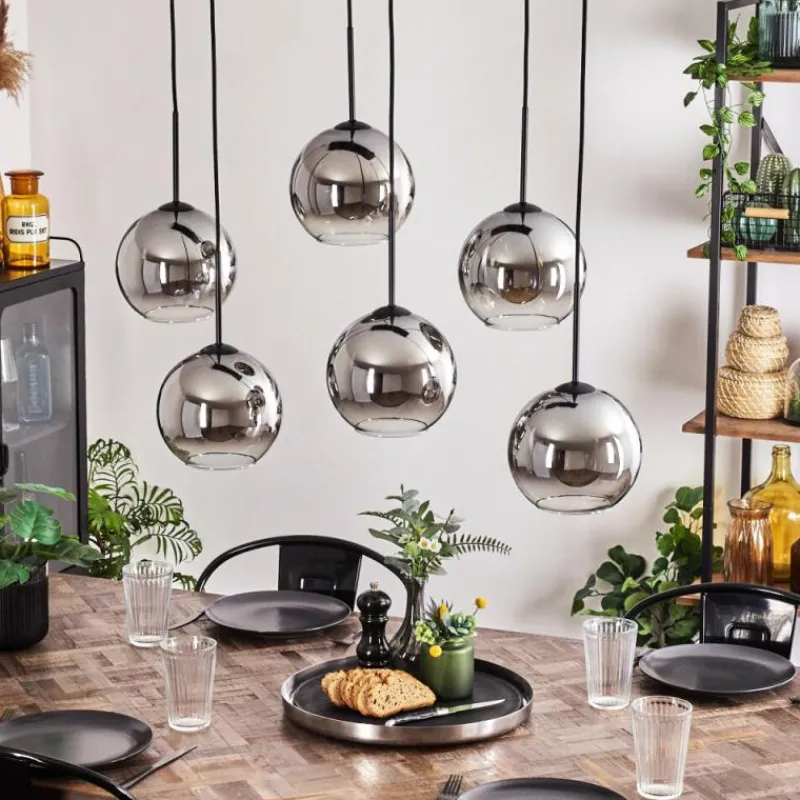 hofstein Suspension - Verre Koyoto Chrome, Clair, Fumé, 6 lumières