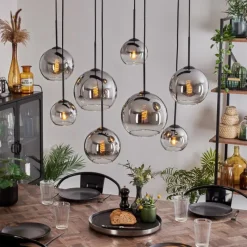 Suspension Verre Fumé-hofstein Suspension - Verre Koyoto Chrome, Clair, Fumé, 8 lumières