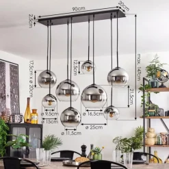 Suspension Verre Fumé-hofstein Suspension - Verre Koyoto Chrome, Clair, Fumé, 8 lumières