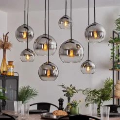 Suspension Verre Fumé-hofstein Suspension - Verre Koyoto Chrome, Clair, Fumé, 8 lumières