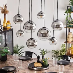 Suspension Verre Fumé-hofstein Suspension - Verre Koyoto Chrome, Clair, Fumé, 8 lumières