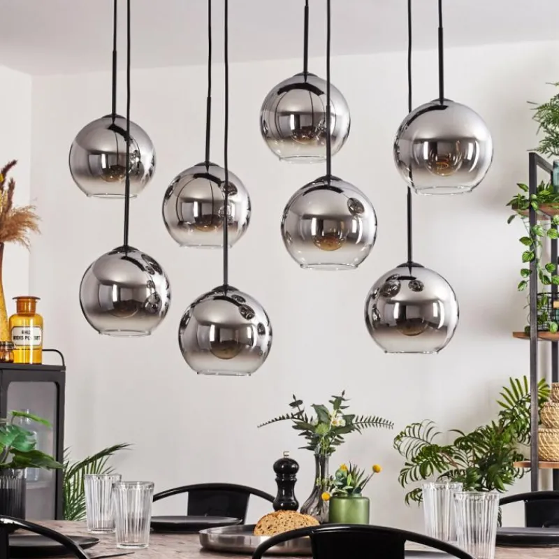 hofstein Suspension - Verre Koyoto Chrome, Clair, Fumé, 8 lumières