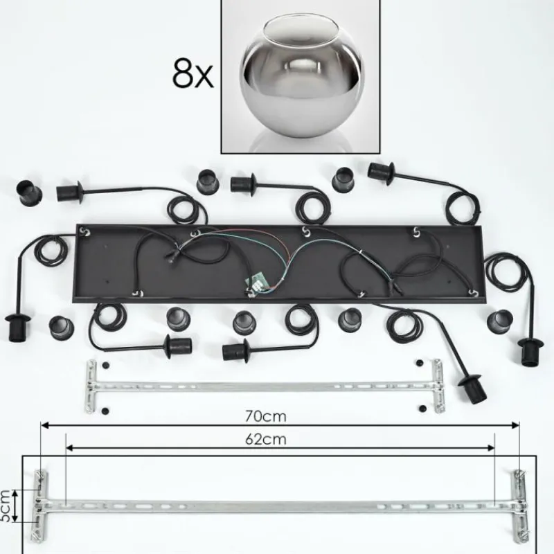 hofstein Suspension - Verre Koyoto Chrome, Clair, Fumé, 8 lumières