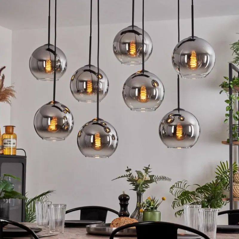 hofstein Suspension - Verre Koyoto Chrome, Clair, Fumé, 8 lumières