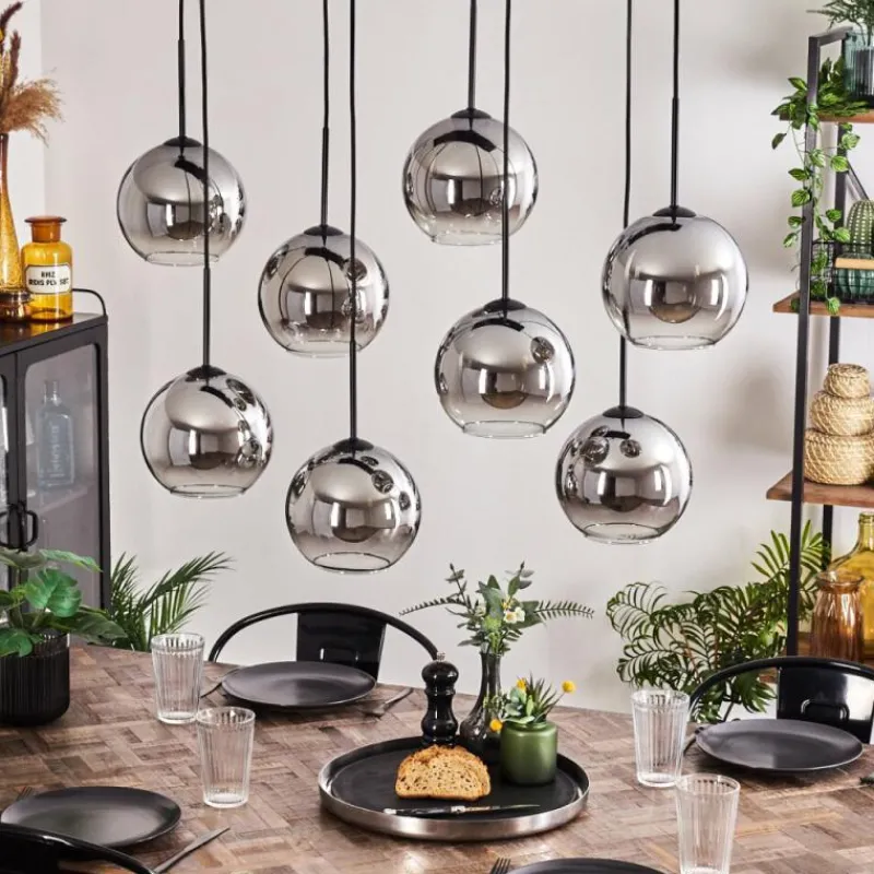 hofstein Suspension - Verre Koyoto Chrome, Clair, Fumé, 8 lumières