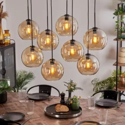 hofstein Suspension - Verre Koyoto Ambre, 8 lumières