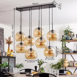 hofstein Suspension - Verre Koyoto Ambre, 8 lumières