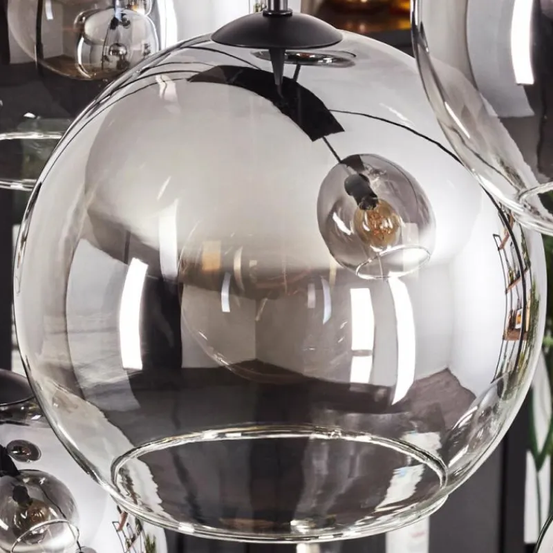 hofstein Suspension - Verre Koyoto Clair, Fumé, 8 lumières