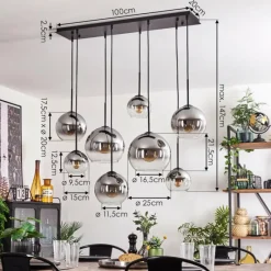 hofstein Suspension - Verre Koyoto Clair, Fumé, 8 lumières