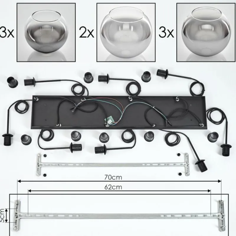 hofstein Suspension - Verre Koyoto Clair, Fumé, 8 lumières