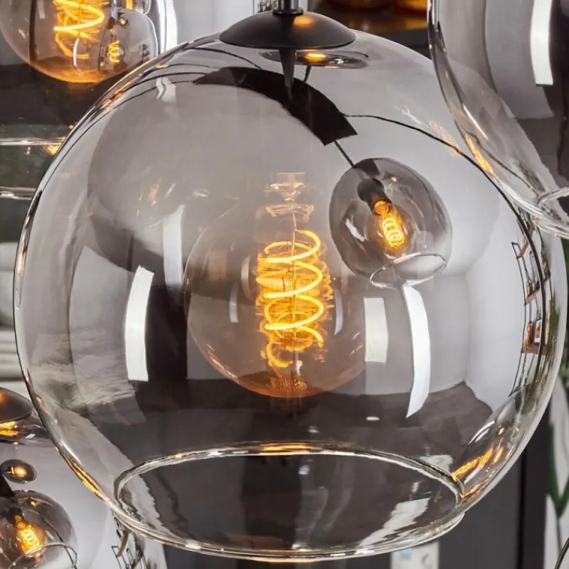 hofstein Suspension - Verre Koyoto Clair, Fumé, 8 lumières