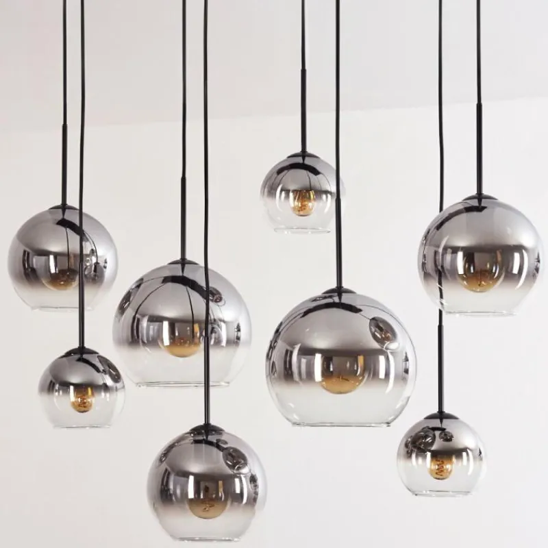 hofstein Suspension - Verre Koyoto Clair, Fumé, 8 lumières