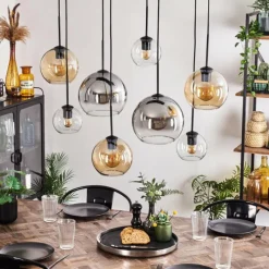 hofstein Suspension - Verre Koyoto Ambre, Clair, Fumé, 8 lumières