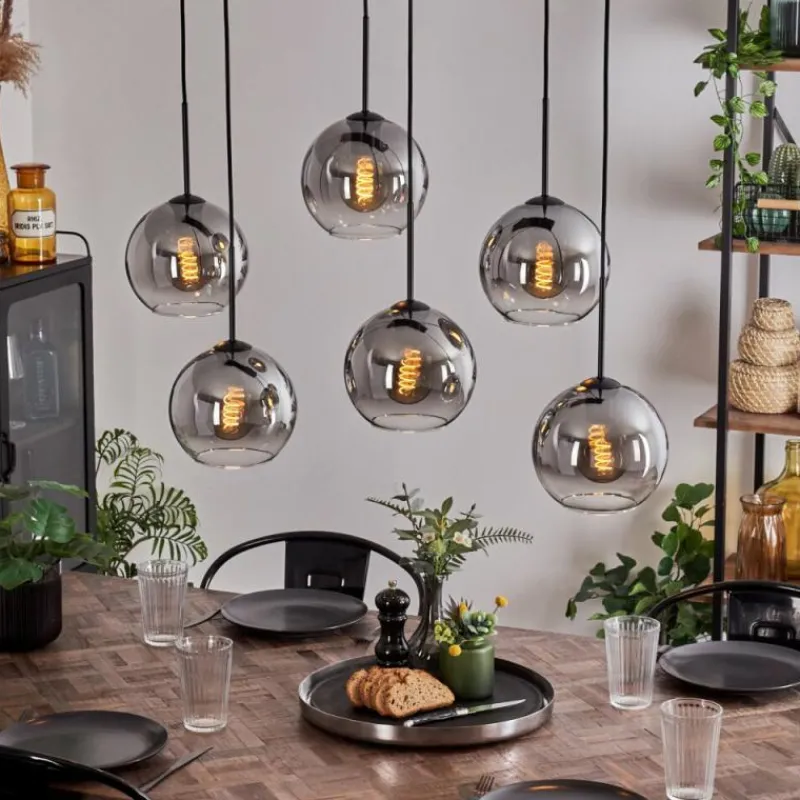 hofstein Suspension - Verre Koyoto Clair, Fumé, 6 lumières