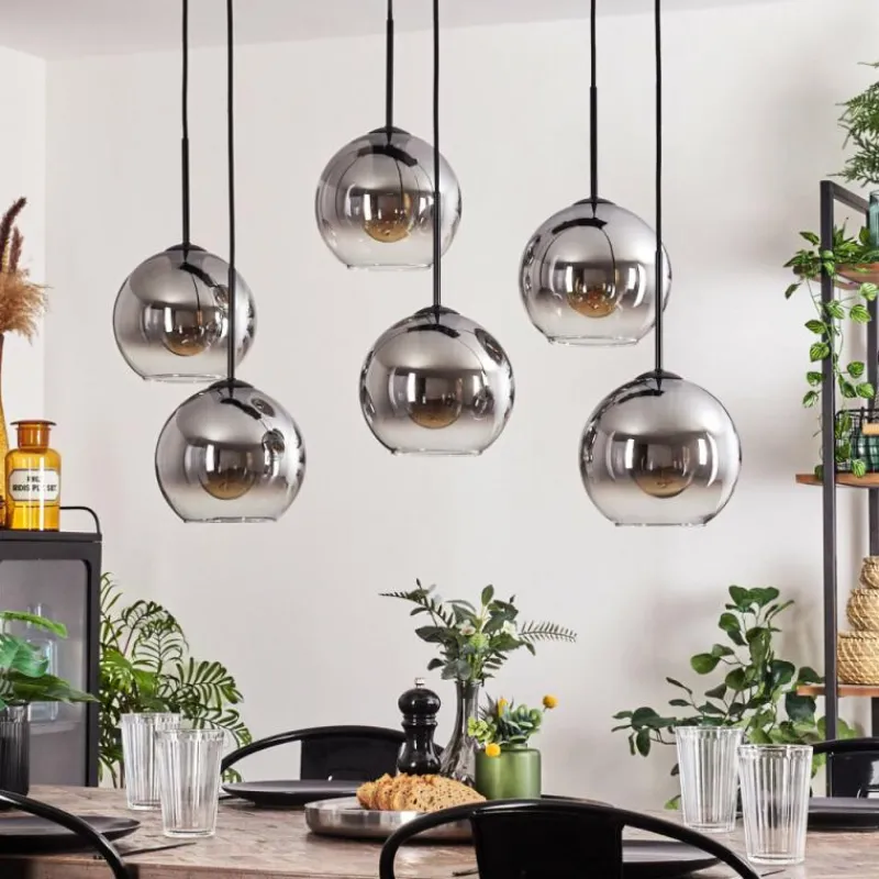 hofstein Suspension - Verre Koyoto Clair, Fumé, 6 lumières