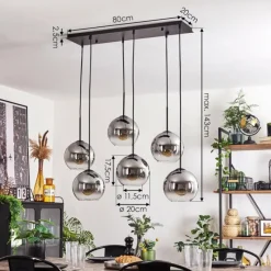 hofstein Suspension - Verre Koyoto Clair, Fumé, 6 lumières