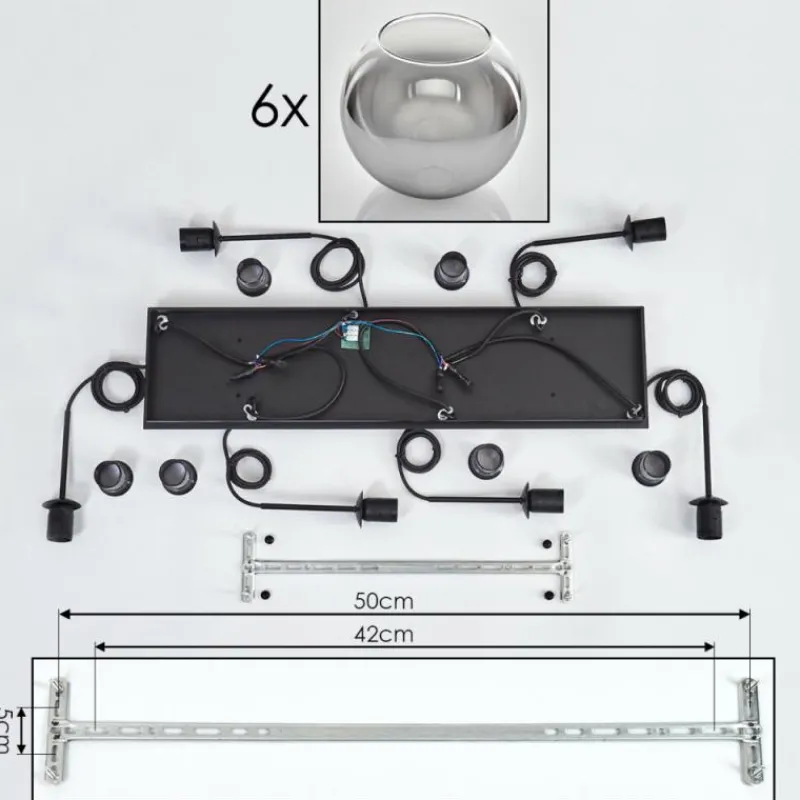 hofstein Suspension - Verre Koyoto Clair, Fumé, 6 lumières