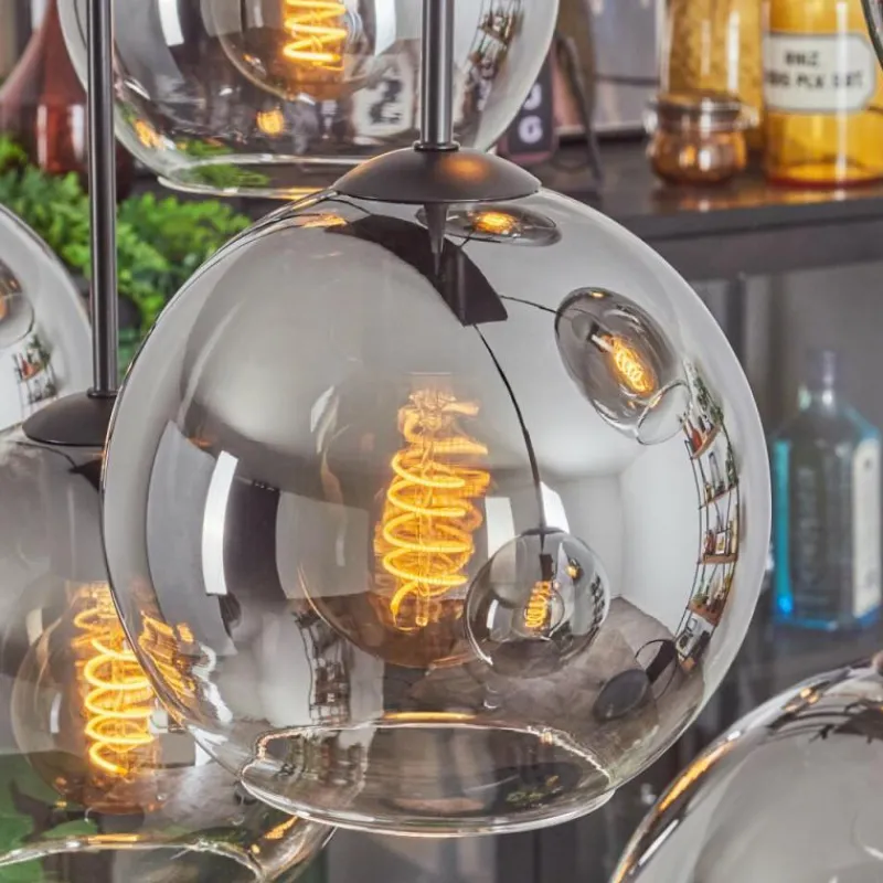 hofstein Suspension - Verre Koyoto Clair, Fumé, 6 lumières