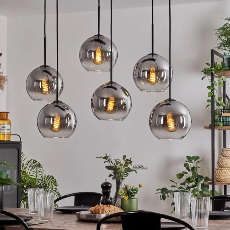 hofstein Suspension - Verre Koyoto Clair, Fumé, 6 lumières