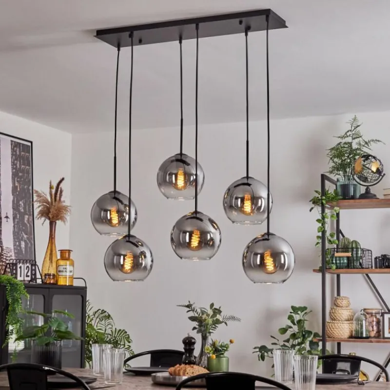 hofstein Suspension - Verre Koyoto Clair, Fumé, 6 lumières