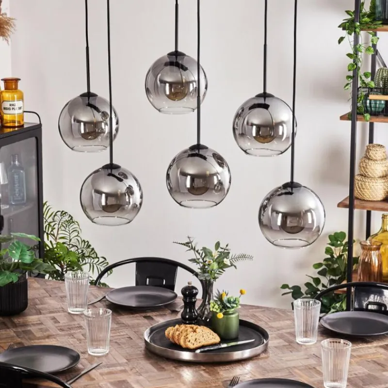 hofstein Suspension - Verre Koyoto Clair, Fumé, 6 lumières