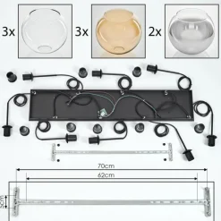 hofstein Suspension - Verre Koyoto Ambre, Chrome, Clair, Fumé, 8 lumières