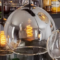 hofstein Suspension - Verre Koyoto Ambre, Chrome, Clair, Fumé, 8 lumières