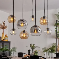 hofstein Suspension - Verre Koyoto Ambre, Chrome, Clair, Fumé, 8 lumières