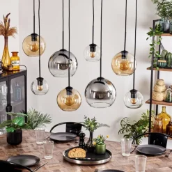 hofstein Suspension - Verre Koyoto Ambre, Chrome, Clair, Fumé, 8 lumières