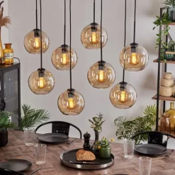 hofstein Suspension - Verre Koyoto Ambre, 8 lumières