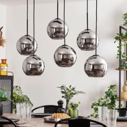 hofstein Suspension - Verre Koyoto Chrome, Fumé, 6 lumières