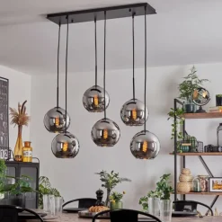 hofstein Suspension - Verre Koyoto Chrome, Fumé, 6 lumières